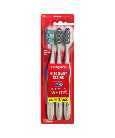 Colgate 360 Degree Optic White Whitening Toothbrush  Medium  3 Count Medium 3 Count (Pack of 1) - Buy Online on GoSupps.com