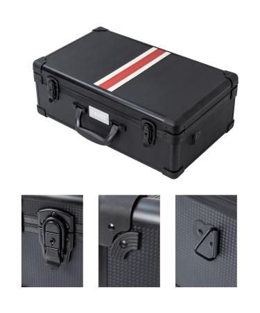 Professional Barber Case | Stylist Tool Box Organizer & Travel Suitcase with Removable Tray for Clippers Shears Combs & Hair Accessories - Black/Red Ribbon - Buy Online on GoSupps.com