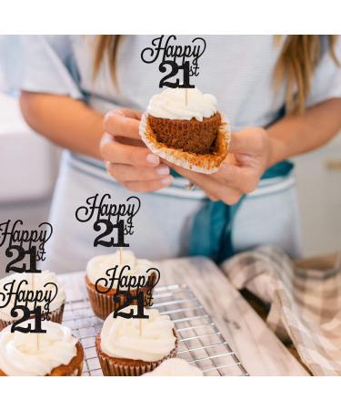 Pack of 24 21 Cupcake Toppers Glitter Happy 21st Birthday Cake Toppers Number 21 Eightteen Sweet 21 Birthday Wedding Anniversary Party Cake Decorations Accessories Black 21st-schwarz - Buy Online on GoSupps.com