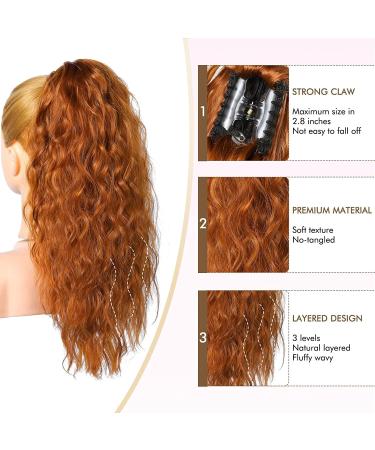 PORSMEER Ponytail Extension Claw Clip Ponytail Hair Extensions Copper Orange Natural Looking Long Curly Wavy Multi Layered Fluffy Synthetic Hairpiece for Women Girls Party Daily Wear 18inch - Buy Online on GoSupps.com