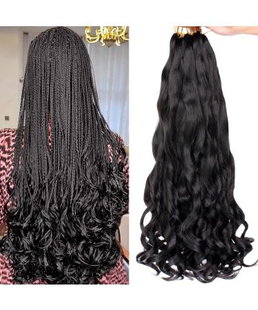 COOKOO 9 Packs 22 Inch French Curl Braids Hair Natural Black Pre Stretched Bouncy Braiding Hair Loose Wavy Crochet Braids Hair French Curls Synthetic Hair Extensions for Boho Box Braids 1B 1B 22 Inch (Pack of 9)