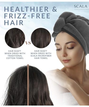 Scala Microfiber Turban Hair Towel for Women - Quick Drying Super Absorbent No Frizz & Knotting - 2 Pack (10x25 inches) for Wet Curly Hair - Buy Online on GoSupps.com