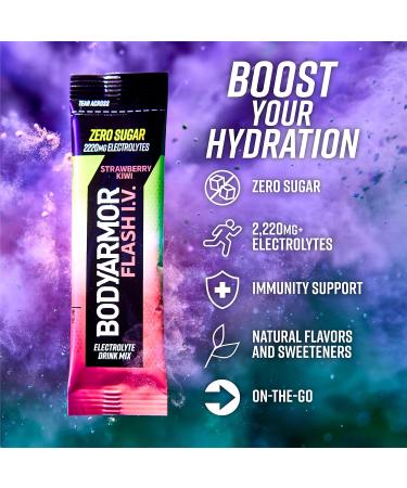 BODYARMOR Flash IV Electrolyte Packets Strawberry Kiwi - Zero Sugar Drink Mix Single Serve Packs Coconut Water Powder (15 Count) (Pack of 2) Strawberry Kiwi 0.25 Ounce (Pack of 30) - Buy Online on GoSupps.com