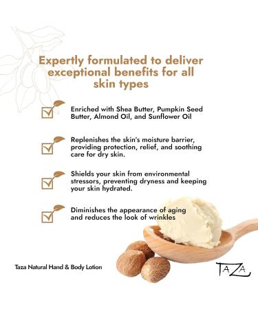 Buy Taza Premium Natural Unscented African Shea Hand & Body Lotion - 16 fl oz for Intense Moisture | Ideal for Very Dry Skin with Sunflower Shea Pumpkin Coconut & Almond Oils - Buy Online on GoSupps.com