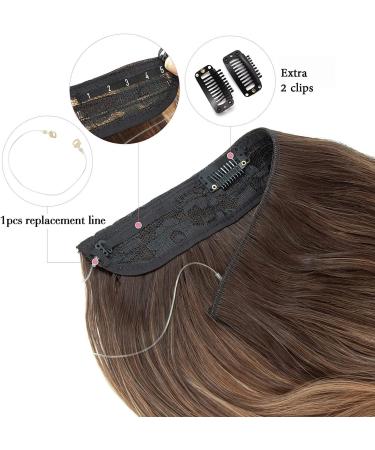 Invisible Wire Hair Extension 20 inch Brown with Golden Highlights - Synthetic Wavy Pieces for Women - Buy Online on GoSupps.com