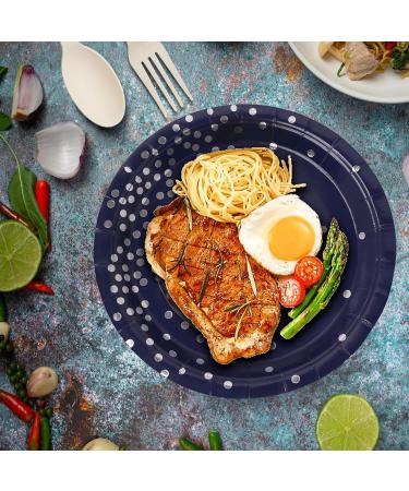 168Pcs Navy blue Party tableware Supplies Navy Blue Paper Plate with Silver Dot Serve 24 Guests Blue Party Plates Cups and Napkins Sets for Birthday Wedding Baby Shower Party Graduation Decorations - Buy Online on GoSupps.com