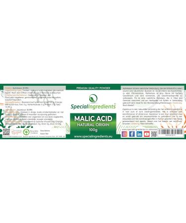 Premium Malic Acid Powder 100g - Vegan Non-GMO - Natural Origin - Recyclable Container | 1 Pack - Buy Online on GoSupps.com