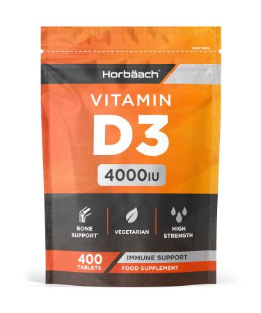 Vitamin D Tablets 4000IU | 400 Count | High Strength Vitamin D3 Supplement | Vegetarian | by Horbaach