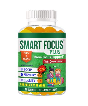 Kids Focus and Attention Supplements| Brain Vitamins for Kids & Teens with Omega 3 EPA DHA | Memory & Brain Health Support | Vegan Kids Gummy Vitamins | Non-GMO | 60 Gummies