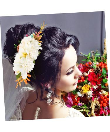 Angoily Bridal Comb Floral Hair Comb French Hair Pin French Combs Rose Hair Accessories Roses Artificial Flowers Floral Hair Headpiece Metal Comb White Cloth Flowers Seaside Resort Wedding - Buy Online on GoSupps.com