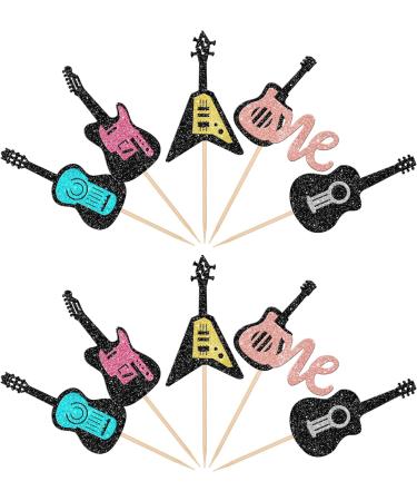 24 Pack Guitar Cupcake Toppers Glitter Guitar Rock Cake Picks Musical Instrument Guitar First Birthday Cake Decorations for 1st Birthday Baby Shower Theme Birthday Party Supplies - Buy Online on GoSupps.com