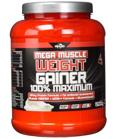BWG MEGA Muscle Weight Gainer 100% Maximum Muscle Line Mega Vanilla can with dosing spoon 1 -pack (1 x 1500g) 1.5 kg (1 Pack) Mega vanilla