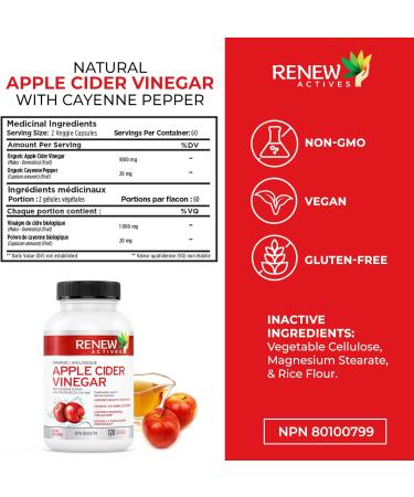 HIGH POTENCY Renew Actives Apple Cider Vinegar Capsules with Cayenne Pepper Supports Digestion & Circulation Supports Metabolism Enhances Energy with Cayenne Promotes Overall Health & Wellness 120 Easy to Swallow Capsules Made in Canada 120 count (Pack of - Buy Online on GoSupps.com