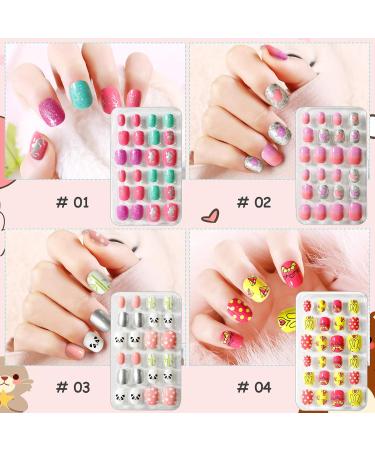 Kalolary 4 Boxes Children's Fingernails | Panda Bunny Pattern Press-On Nails Set with Glue - Perfect Gift for Girls - Buy Online on GoSupps.com