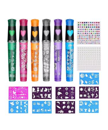 Face Paint Marker Stick - Rainbow Face Paints Stick - Face Paints Pencils Kit | Body Paint Markers With 9 Stencils | Washable Hypoallergenic Paint Pencils For Sensitive Skin