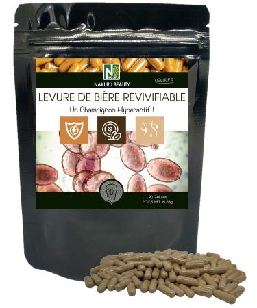 NAKURU | Revivable Brewer's Yeast | Beauty Range | Made in France | “An Hyperactive Mushroom!” | (90 Capsules of 395 mg/Net Weight: 35.3 g)