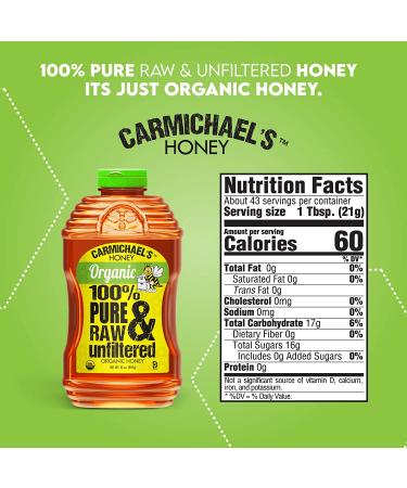 Carmichaels Organic Honey - USDA Certified Raw & Unfiltered Sweetener (32 oz) - Buy Online on GoSupps.com