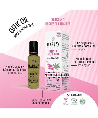 Marlay Cosmetics - Cutic oil Nail Cuticle Oil 15 ml - Organic Roll-on Treatment - Nourishing & Fortifying Oil - Emollient Water - 99% Natural Origin 100% Organic - Yuka 100/100 - Made in France - Buy Online on GoSupps.com