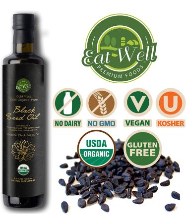 USDA Organic Black Seed Oil 8.4 FL Oz - Cold Pressed Liquid Turkish Cumin Oil - 250 ML Glass Bottle - Pure Nigella Sativa Seed Oil with 2% Thymoquinone (TQ) - Buy Online on GoSupps.com