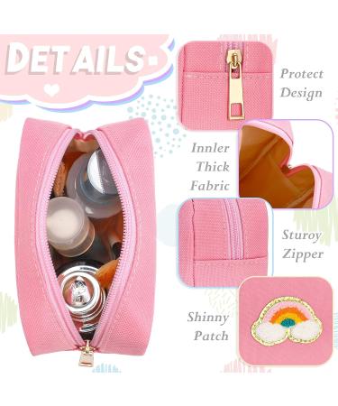 4-Piece Preppy Patch Makeup Bags - Nylon Toiletry Cosmetic Travel Pouch Set for Women & Girls in Pink, Blue, Purple & Beige - Buy Online on GoSupps.com