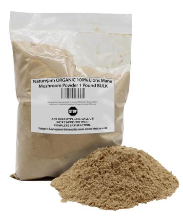 Naturejam Organic Lions Mane Mushroom Powder 1 Pound Bulk-Premium Culinary Grade for Smoothies Latte and Baking-A Great Coffee Substitute 150-200 Servings 16 Ounce (Pack of 1)