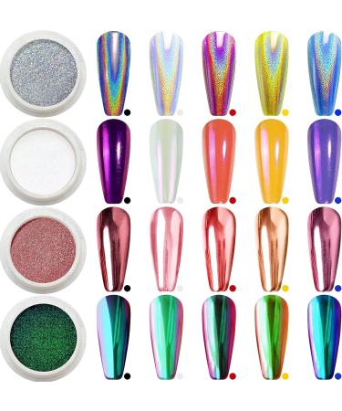 Chrome Nail Powder - White Pearl Holographic Unicorn Mirror Effect Glitter Dust Set - Buy Online on GoSupps.com