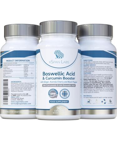 Boswellic Acid & Curcumin Booster Complex - 90 Capsules, 1 Month Supply | 95% Curcumoids, 65% Boswellic Acid | Ginger, Acerola Cherry, Black Pepper - Buy Online on GoSupps.com