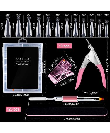 Kalolary Dual Nail Forms Set - 120PC Stiletto False Nail Tips & Pink Nail Clips with Dual-Ended Poly UV Gel Brush for Nail Art Extension - Buy Online on GoSupps.com