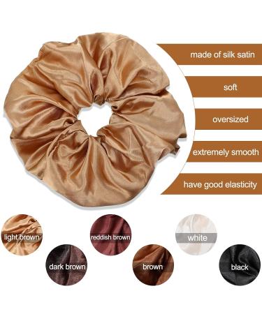 6 Pieces Oversized Satin Hair Ties Set Soft Silk Elastic Hair Bands for Girls | Stylish Horseshoe Holders in White Reddish Brown Black Bright Coffee Dark Coffee Brown - Buy Online on GoSupps.com