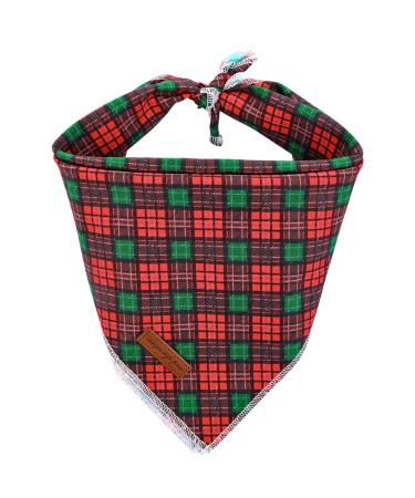 Unique style paws 1pcs Christmas red green grille dog tandanas washable cotton square latz adjustable dog towel for small medium-sized dogs and cat L. Christmas green
