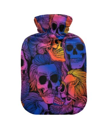 Hot Water Bottles with Cover Bearded Skulls Hot Water Bag for Pain Relief Neck Shoulder Pain Warm Water Bed Warmer 2 Liter