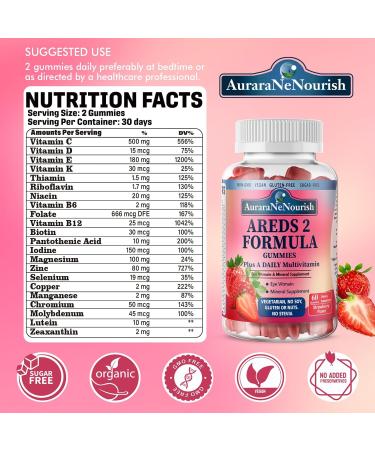 Areds 2 + Advanced Formula for Macular Health, 22-in-1 Eye Vitamin & Mineral Supplement w. Zeaxanthin, Zinc & Vitamin C Supports Eye Strain, Pressure, Night Vision, 60 Chewable Gummies - Buy Online on GoSupps.com