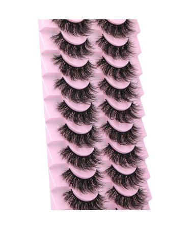 Natural Volume Faux Mink Eyelashes - 10 Pairs 3D Wispy Fluffy Curly Lashes (17mm) - Buy Online on GoSupps.com