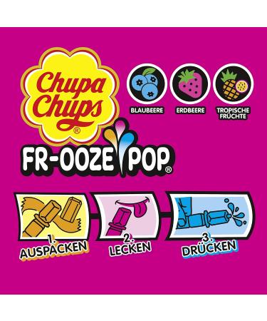 Chupa Chups Frooze Pops - 12 Lollipops with Candy Gel - Blueberry Strawberry & Tropical - International Shipping Available - Buy Online on GoSupps.com