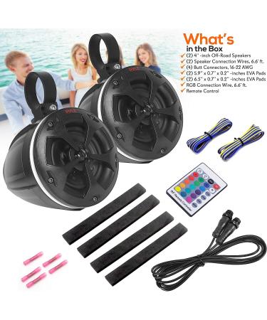 Pyle PLUTV44BTR 2-Way Dual Waterproof Off-Road Tower Speakers - 800W Marine Grade with RGB Lights & Remote, for ATV/UTV, Jeep, Boat - Black - Buy Online on GoSupps.com
