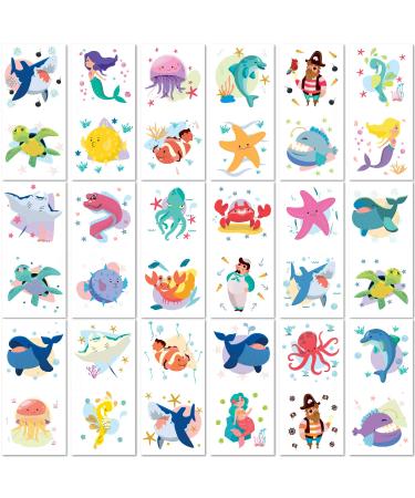 PapaKit Cute Ocean Animals 36 Temporary Fake Tattoo Set  18 Individually Wrapped Sheets | Kids Girls & Boys Birthday Party Favor Gift Reward  Non-Toxic Food Grade Ingredients Safe Removable