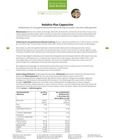 Buy Sanct Bernhard Redukta-PLUS Cappuccino Meal Replacement 600g - Healthy Weight Management & Nutritional Support - Shop Internationally - Buy Online on GoSupps.com