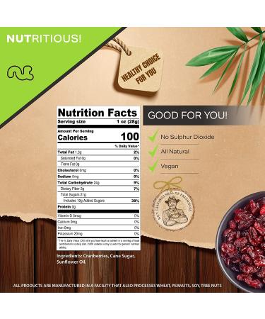 Sun Dried Whole Cranberries 16oz - Sweetened Dehydrated Fruit Snack | All Natural, Vegan, Kosher Certified - Buy Online on GoSupps.com