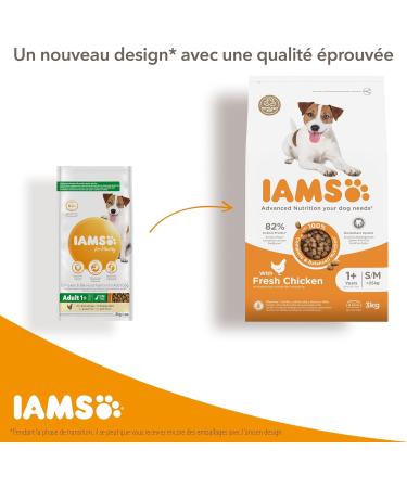 Iams Vitality - Dry Dog Food for Adult Dogs Small and Medium Breeds - Promotes Health and Vitality - Low in Fat - With Fresh Chicken - Free of: GMOs Colouring Artificial Flavouring Wheat - 3 kg - Buy Online on GoSupps.com