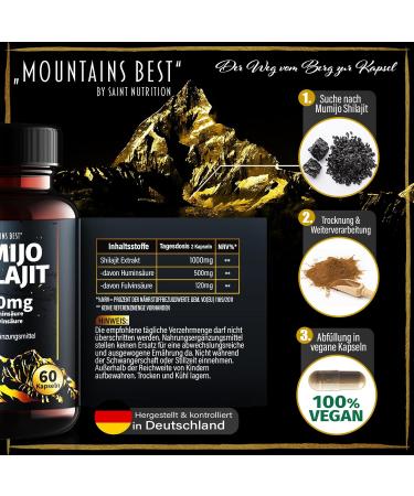 Buy Saint Nutrition Mumijo Shilajit 1000 mg - High Dose Black Gold from Himalayas 50% Humic & 12% Fulvic Acid - 120 Capsules for Optimal Health - Buy Online on GoSupps.com