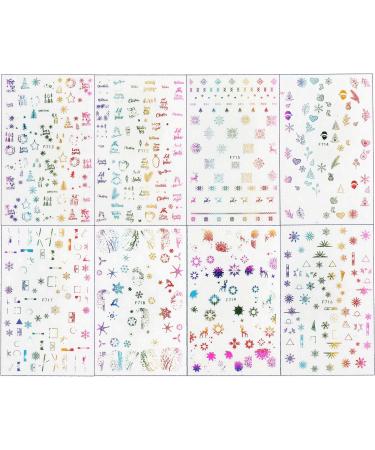 JMEOWIO 8 Sheets Christmas Nail Art Stickers Decals Colorful Golden Self-Adhesive DIY Nail Sticker Decals Design Nail Decorations for Party Women Girls - Colorful - Buy Online on GoSupps.com