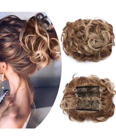 Sego hair part hair extensions with comb hair tie updos dutt hair extension messy donut braid ponytail to light blonde-1