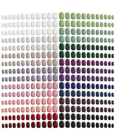 720 Pieces Short False Nails Medium Square Artificial Fake Nails Full Cover Fingernails Coffin Press on Nails Glossy Pure Color False Nails Tips for Women Girls DIY Nail (Dark Color) Fresh Color