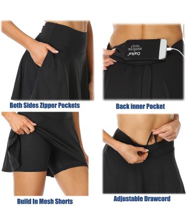 Oalka Women's High Waist Pleated Skirt with Pockets - Black Medium | Sports Athletic Running Shorts & Tennis Skorts - Buy Online on GoSupps.com