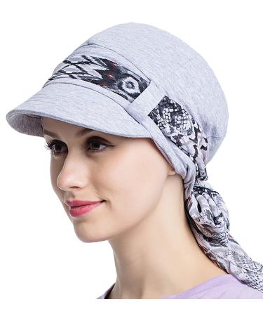 JarseHera Chemo Hats for Women Bamboo Cotton Lined Newsboy Caps with Scarf Double Loop Headwear for Cancer Hair Loss Light Gray One Size