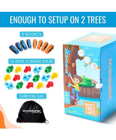 Hyponix Ninja Tree Climbing Kit - 16 Rock Climbing Holds & 8 Ratchets - Reinforced, Easy Setup - Ideal Outdoor Toys for Kids 5-12 - Monkey Tree Climbers 2.0 - Buy Online on GoSupps.com