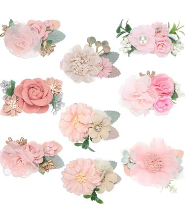 9 Pieces Flower Clips Floral Hair Clip Hairpins Pink Hair Bows Rose Bow Clip for Fine Hair Girl Flower Clips Barrettes with Fully Lined Hair Accessories for Baby Girl Toddles Teen Gifts (Retro Style)