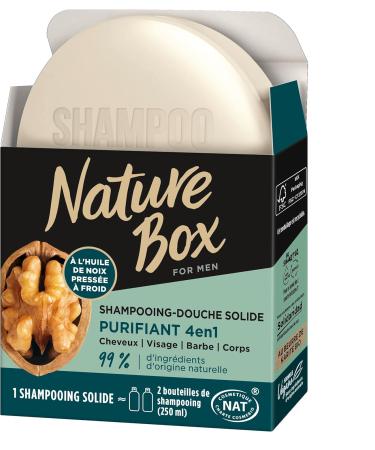 Nature Box - 4 in 1 Purifying Solid Shampoo - With Cold Pressed Walnut Oil - Hair / Scalp / Beard / Body - 99% Natural Ingredients - 85g Soap - Buy Online on GoSupps.com