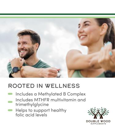 Methylated Multivitamin (Methylated and Activated Vitamins Only - Methylated B Complex with Trimethylglycine (TMG) and Methylfolate)(Non-GMO Gluten Free MTHFR Supplement) 120 Capsules by Double Wood - Buy Online on GoSupps.com