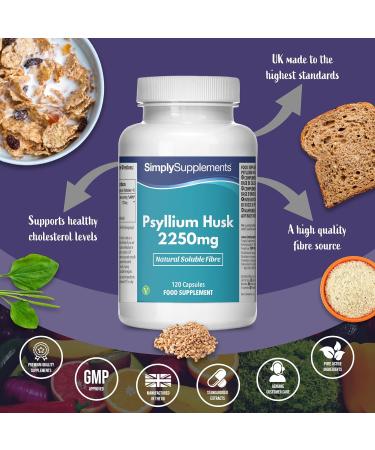 Psyllium Husk Fibre Capsules 2250mg | 120 High Strength Capsules | Manufactured in The UK - Buy Online on GoSupps.com